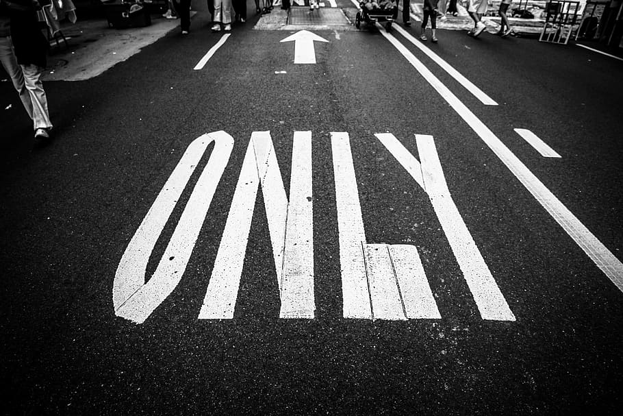 greyscale photography, street, paint, black white, pavement, road marking, city, city life, city street, transportation, road