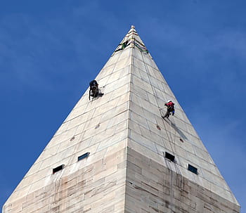 washington monument, memorial, Washington Monument, Memorial, historical, workers, rappelling, maintenance, assessment, tourists, landmark, symbol