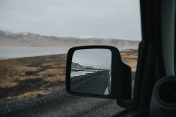 car, left, side mirror, showing, black, road, side, mirror, vehicle, blur, trip