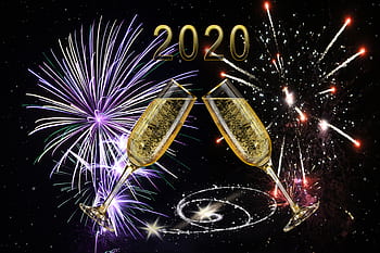 Yılbaşı gecesi, yeni yıl günü, 2020, yılın dönüşü, kutlamak, Festival, içki, dayanmak, şans, Şampanya, gece yarısı