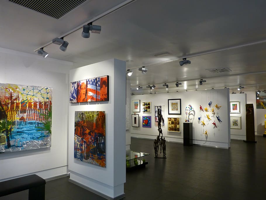 galerie, malování, hudba, uvnitř
