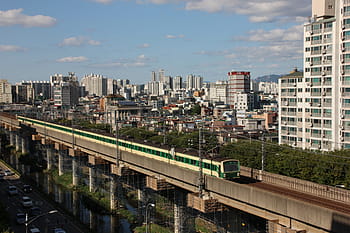 bílý, vlak, šedá, beton, železniční trať, metro, Korejská republika, Jižní korea metra, přeprava, železnice, elektromotory