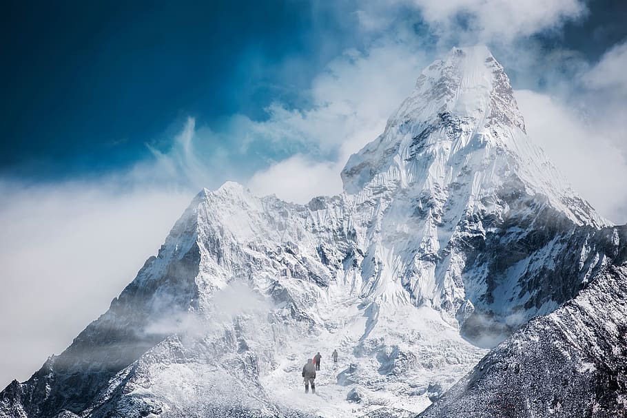 mountain, climbing, adventure, mountaineering, landscape, mountaineer, climb, outdoor, sky, extreme, challenge