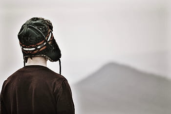 mělký, zaostřovací fotografie, muž, obložení, hora, osoba, nošení, Černá, posádka, košile, chullo