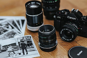 kamera zenit, hitam-putih, foto, kayu, meja, Tua, Zenit, kamera Canon, meja kayu, vintage, kamera