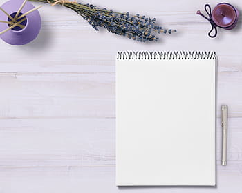 white, notebook, gray, ballpoint pen, notepad, table, flowers, candle, decoration, note, writing pad