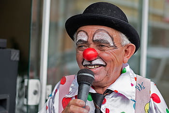 Clown, Laugh, Work, senior Adult, microphone, performer, men, people, singer, singing, color Image