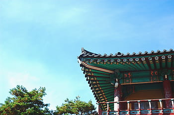 녹색, 갈색, 탑, 낮은, 각도, 사진술, 빨간, 신전, 건축물, 푸른, 하늘