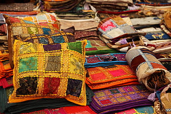 couleur assortie, jeter, oreillers, des couvertures, sol, tissu, Couleur, coloré, couleurs, confort, coussin