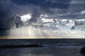 tělo, voda, bílý, Šedá, zataženo, během dne, nebe, oceán, horizont, mraky, moře