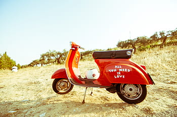 motor, scooter, vehicle, green, grass, outdoor, travel, sunny, day