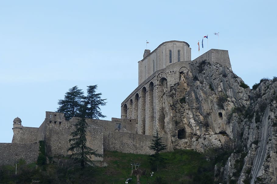 památek, hrady, citadela, haute provence, sisteron, opevnění, verou, krajina, Francie, monitor, dominují