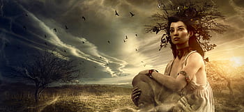 fantasy, fee, woman, nature, sky, clouds, mystical, magic, fairy tales, female, composing