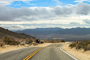 bilde, grå, asfaltvei, mot, fjellkjede, vei, usa, california, 66, reise, Amerika