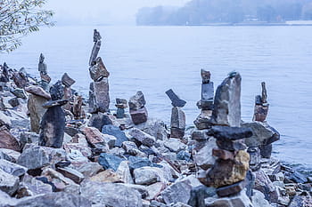 cairn, kameny, kamenná věž, hromada, věžová mohyla, umění, umělecká díla, voda, pobřeží, nálada, Příroda