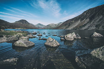 krajina záběr, přijata, popředí skály, Anglie, krajina, výstřel, popředí, skály, odpadní voda, Lake District, Anglie, Příroda