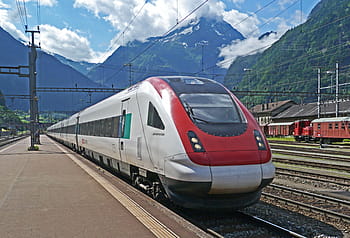 biały, czerwony, pociąg, Szwajcaria, alpejski, lód, transalpin, lód alpejski, dostałem się, linia na linii, pasmo górskie