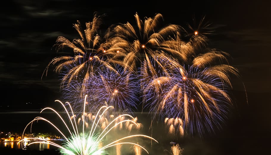 fuochi d'artificio, ore notturne, aereo, fotografia, esplosione, luce, luci, mistico, foto notturna, spiaggia, Croazia