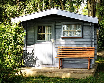 gray wooden house, garden shed, log cabin, garden, hut, leisure, recovery, holiday, break, rest, nature