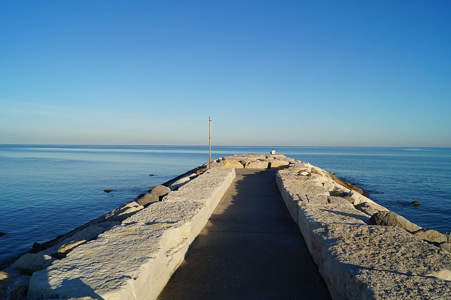 waters, sea, sky, beach, travel, coast, nature, breakwater, ocean, pier, summer
