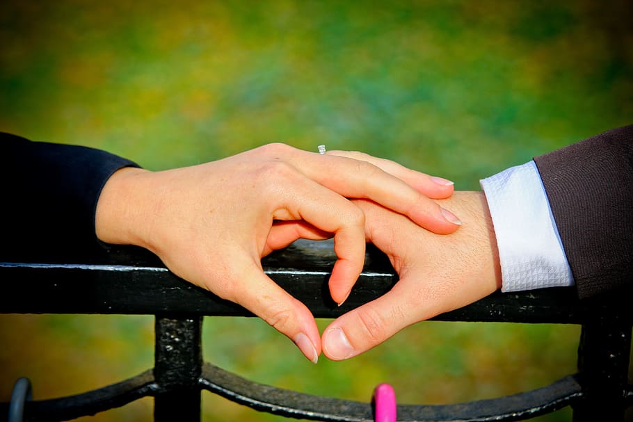 man, woman, holding, hand, heart, love, engagement, valentine's day, recognition, hands, fingers