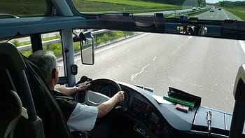 muž, řízení, vozidlo, během dne, cestovat, jízda autobusem, autobus, výstup, silnice, přední kryt je, řidič autobusu