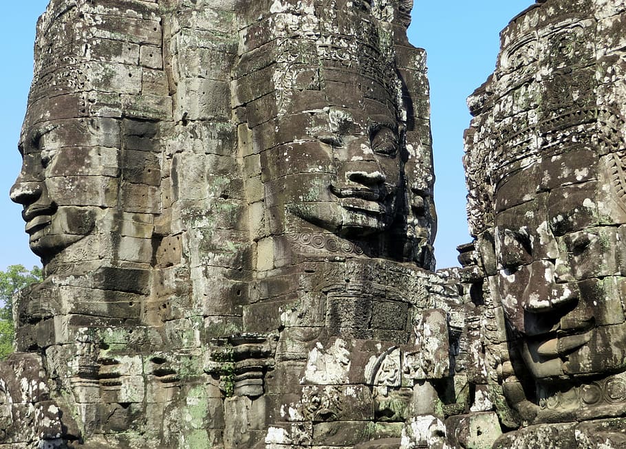 Kambodža, angkor, náboženství, chrám, Bayon, tvář, usměj se, socha, ruiny