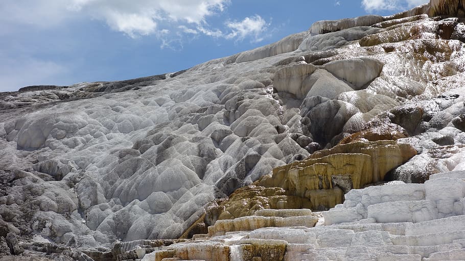 národní park, Amerika, národní parky, Spojené státy, Skalní formace, yellowstone, krajina, mamutí horké prameny, teplé jaro, pára