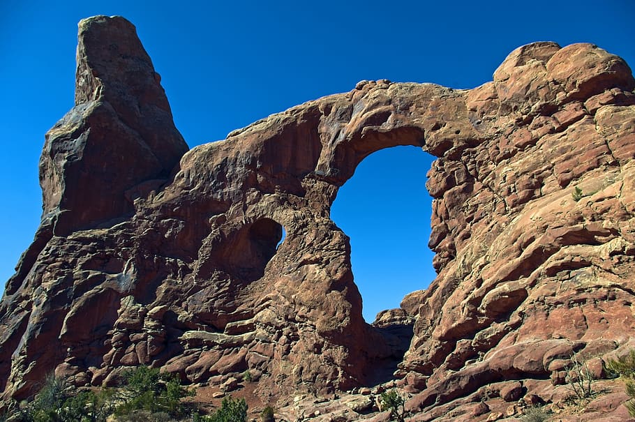 arco torretta a pinna di arenaria, arenaria, archi, nazionale, parco, arco della torretta, paesaggio, Utah, geologia, panoramico, roccia