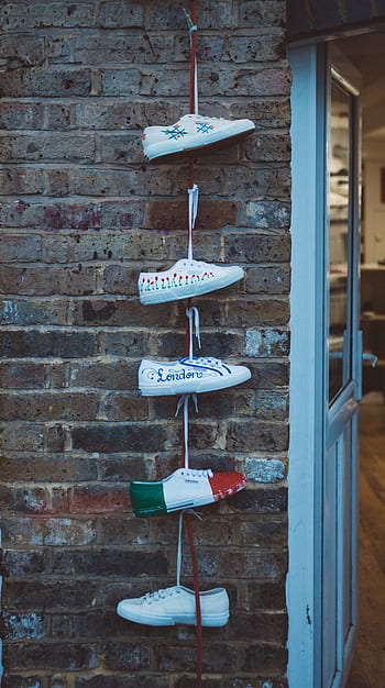 sepatu, sol, putih, fashion, dinding, batu bata, desain, seni