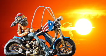 cyklista, dom, snadný jezdec, západ slunce, kolo, tetovaný, Amerika, chladný, neformální, legrační, muž