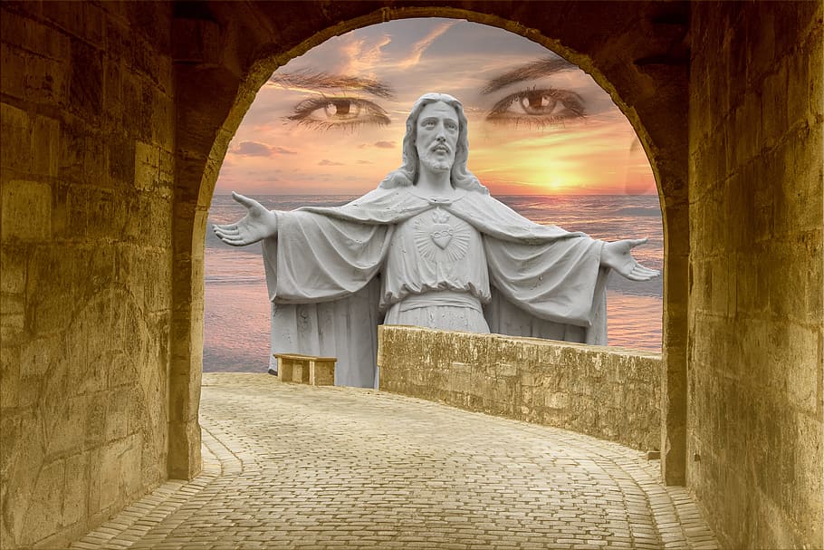 béžový, cihlový tunel, bridghe, Ježíš Kristus, Kristus, náboženství, Boží Syn, křesťan, víra, křesťanství, socha