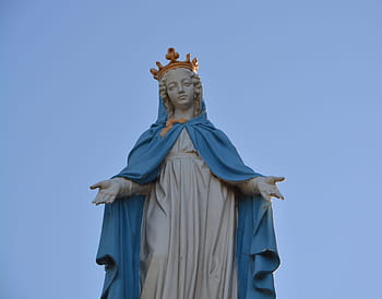 statue holy virgin, mary, cherrueix brittany ille et vilaine, blue sky, religious figure, virgin mary, france, famous, woman, portrait, religious characters