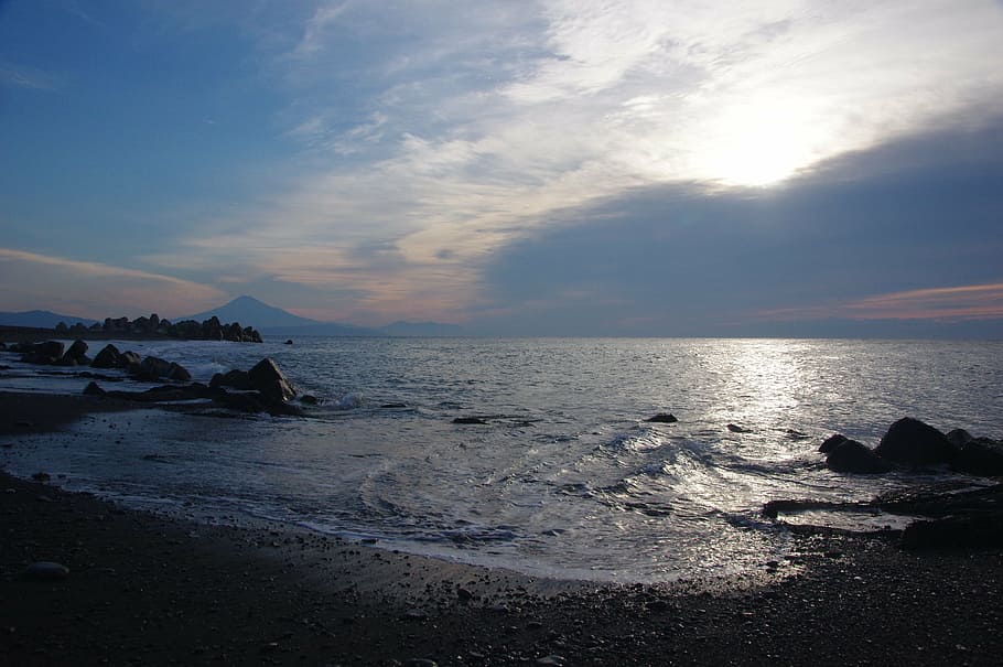 sea, views, landscape, sky, natural, japan landscape, rock, japan, blue sky, coast, morning