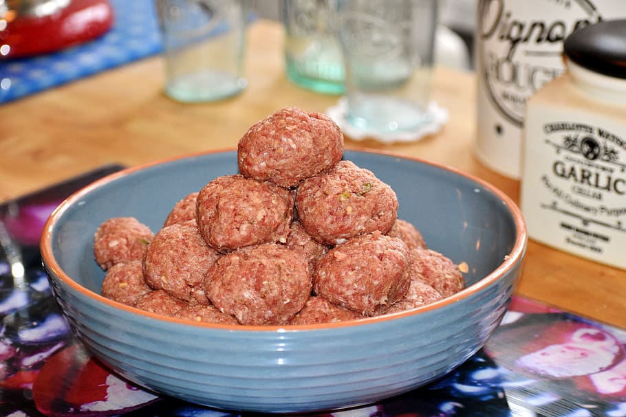 meatballs, meat, power supply, scale, raw, cooking, kitchen, proteins