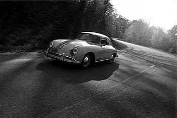 fotografie ve stupních šedi, vozidlo, fotografie, mini, bednář, silnice, klasický, auto, vinobraní, řízení, chodník