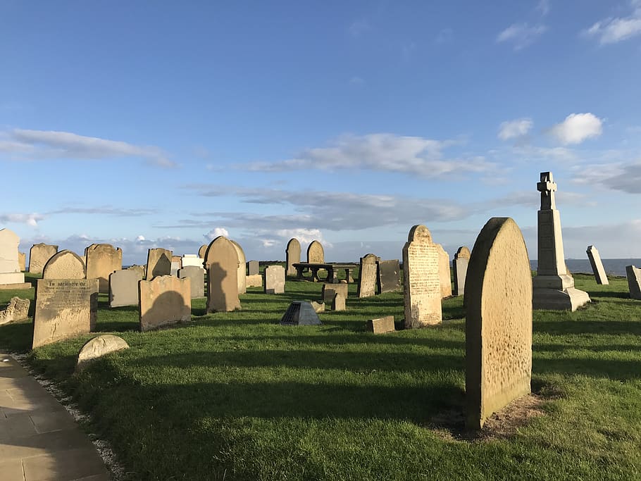 hřbitov, moře, pobřeží, newbiggin