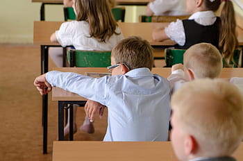 boy, sitting, brown, table, school, child, science, a small child, boredom, children, education