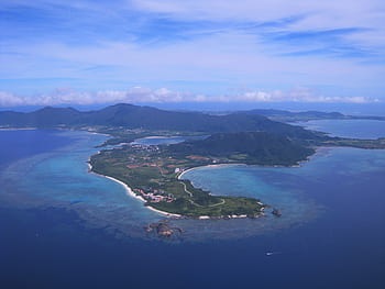 coral reefs, island, ishigaki island, ishigaki city, okinawa, pacific, aerial photograph, sea, sky, white, blue