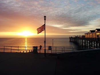 teignmouth, devon, beach, sand, union jack, flag, pier, sea, coast, coastal, seaside