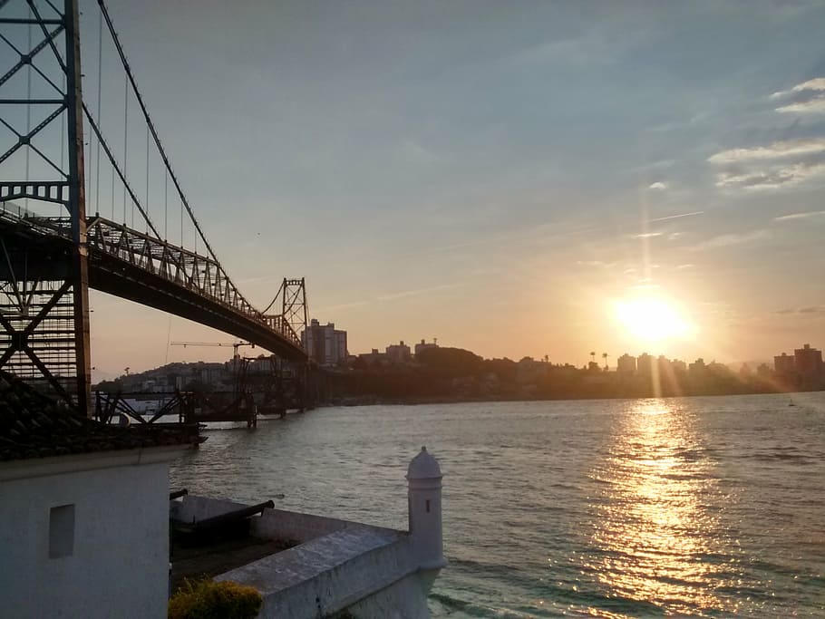 brown, concrete, bridge, city, ahead, daytime, hercílio luz bridge, strong samir, sunset, florianópolis, floripa