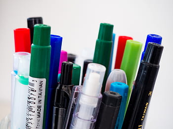 colorful, pen, marker, art, drawing, school, office, supplies, white, table, work