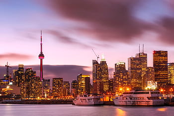 krajinářské fotografie, městské mrakodrapy, zlatý, hodina, toronto, Kanada, město, městský, panoráma, panoráma města, nebe