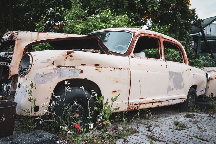 wreck, auto, rust, scrap, oldtimer, rusted, old, broken, car wreck, nostalgia, turned off
