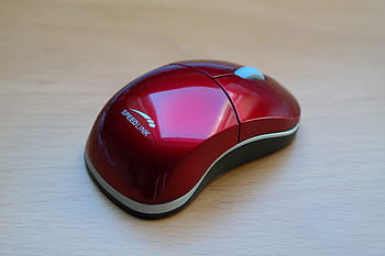 Computer Mouse, mouse, computer, input device, peripheral, hardware, red, shiny, indoors, close-up, white background