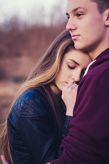 man, hugging, woman, black, leather jacket, couple, beauty, love, romance, sunset, hug