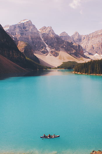 banff, národní, park, Kanada, jezero, modrý, voda, zelená, stromy, rostlin, lesy