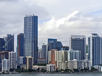 roztříděný, budov, tělo, voda, miami, centrum města Miami, vysoké budovy, panoráma města, město, Florida, usa