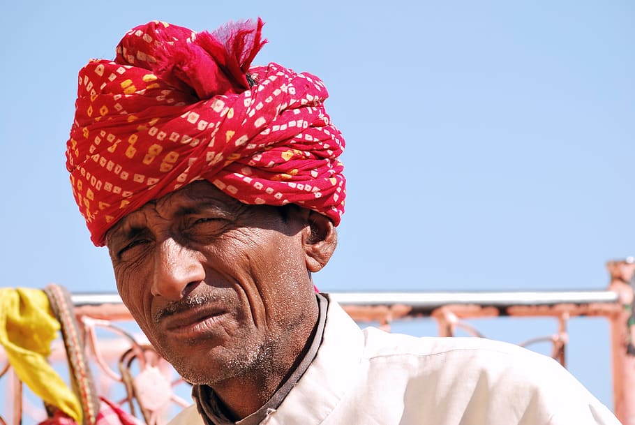 rajasthan, man, old, wrinkles, elephant rider, cultural, turban