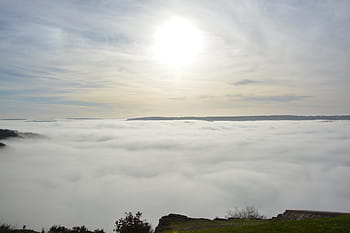 clouds, stratus, low clouds, panoramic views, rising sun, sky, view, nature, mist, morning, normandy